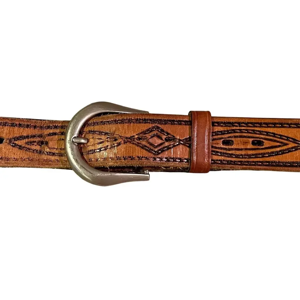 Vintage Wrangler Leather Embossed Belt, Western, Size 48/120, Mens